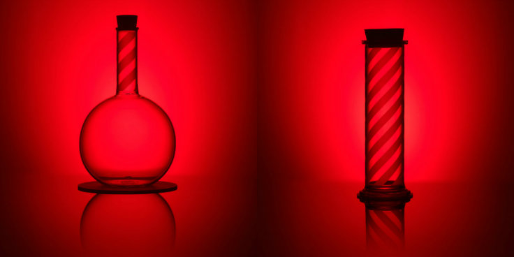 The new laboratory-style glassware designed by Peter Saville