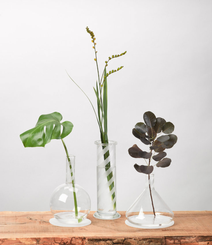 The new laboratory-style glassware designed by Peter Saville