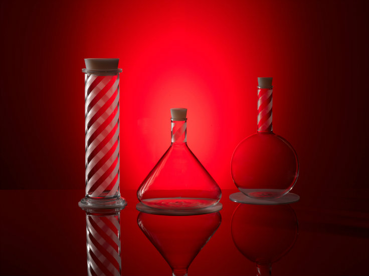 The new laboratory-style glassware designed by Peter Saville