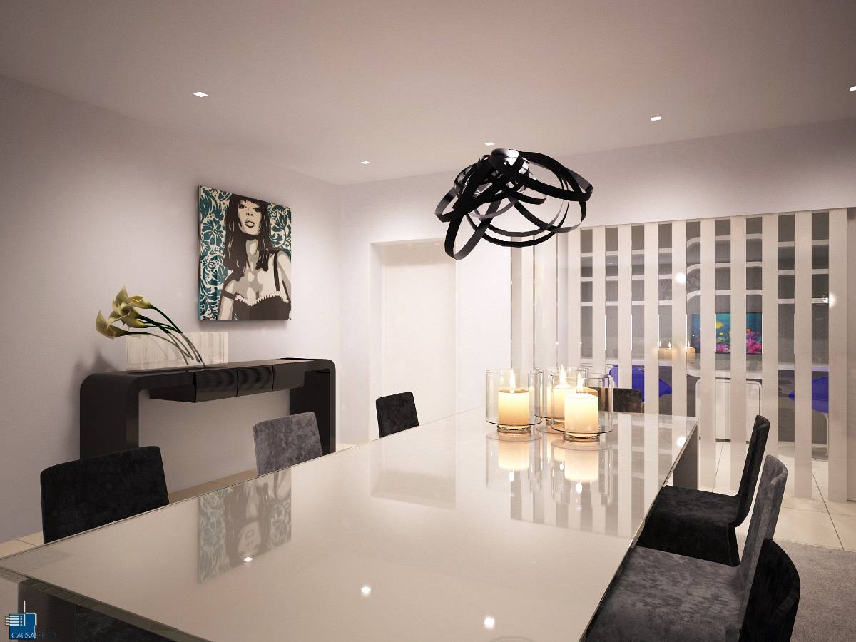 A Luxurious Modern Apartment with Vibrant Colors and Modern Lamps