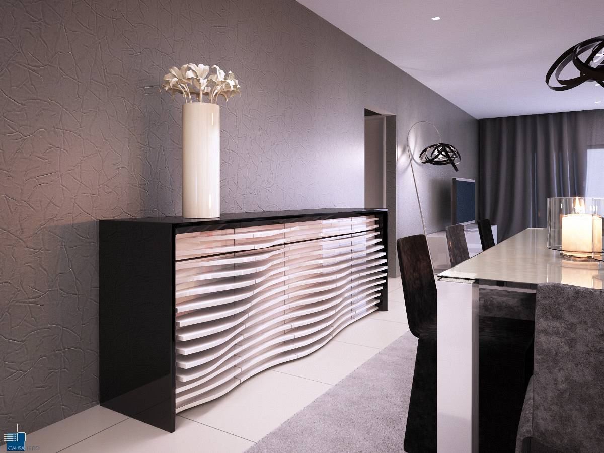 A Luxurious Modern Apartment with Vibrant Colors and Modern Lamps